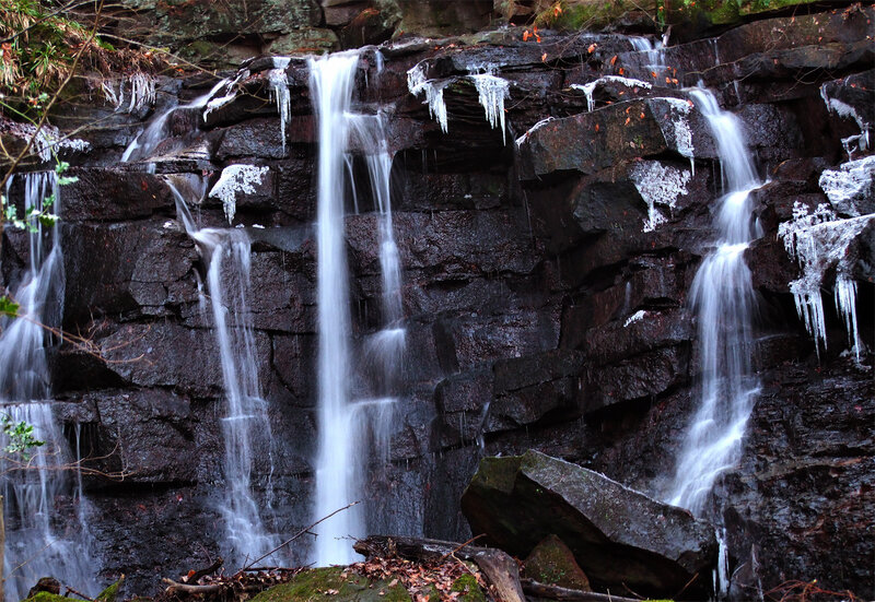 Waterfall on Rocky Cliff — Black