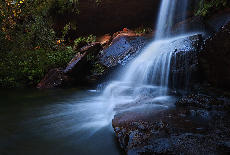 Waterfall on Rocky Cliff — Blue