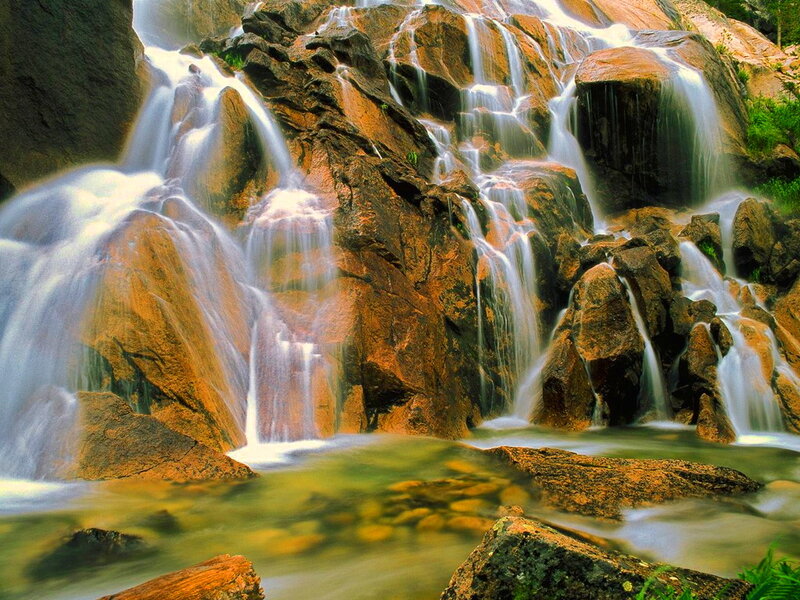 Waterfall on Rocky Cliff — Brown, Serene, Afternoon
