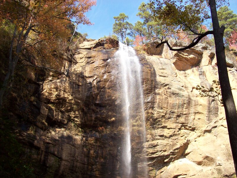 Waterfall on Rocky Cliff — Brown, Serene