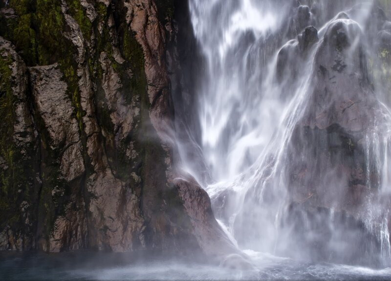 Waterfall on Rocky Cliff — Gray, Dramatic, Photograph