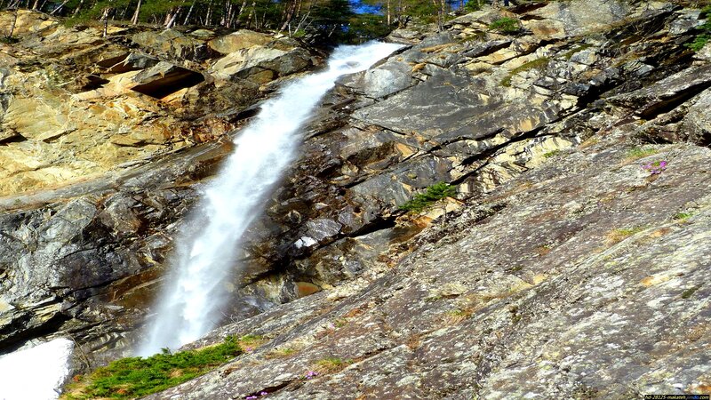 Waterfall on Rocky Cliff — Gray, Dramatic, Spring, Photograph