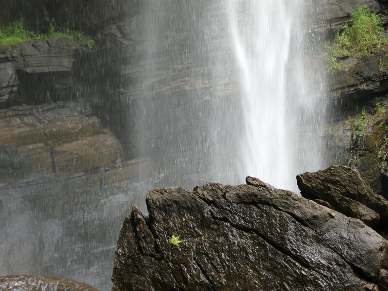 Waterfall on Rocky Cliff — Gray, Natural, Photograph, Rocks