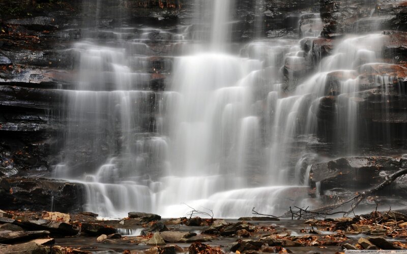 Waterfall on Rocky Cliff — Gray, Serene, Autumn