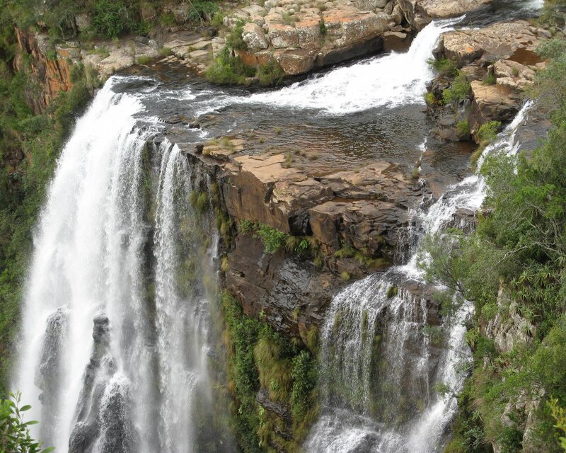 Waterfall on Rocky Cliff — Green, Natural, Afternoon, Photograph, Rocks