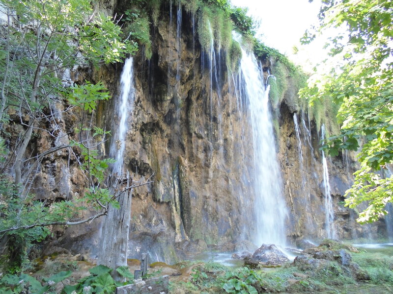 Waterfall on Rocky Cliff — Green, Natural, Afternoon