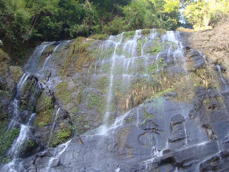Waterfall on Rocky Cliff — Green, Natural