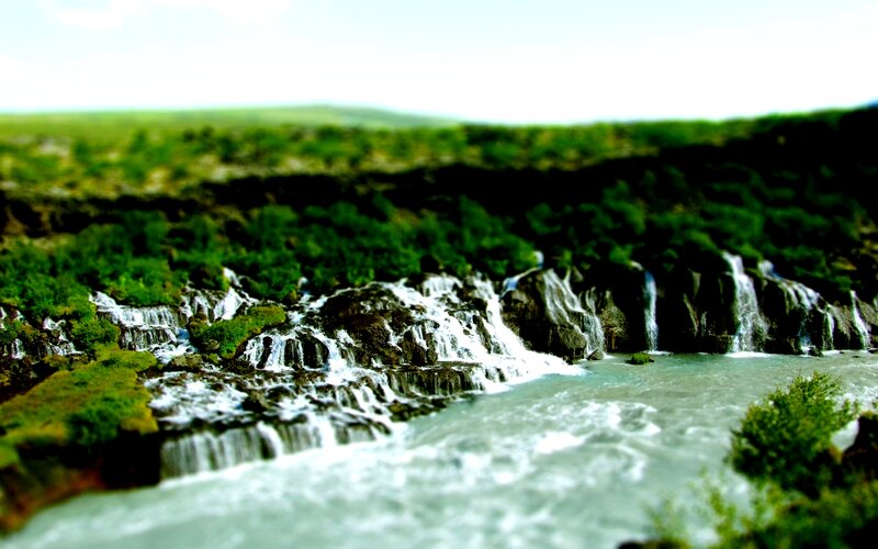 Waterfall on Rocky Cliff — Green, Serene, Afternoon, Photograph, River