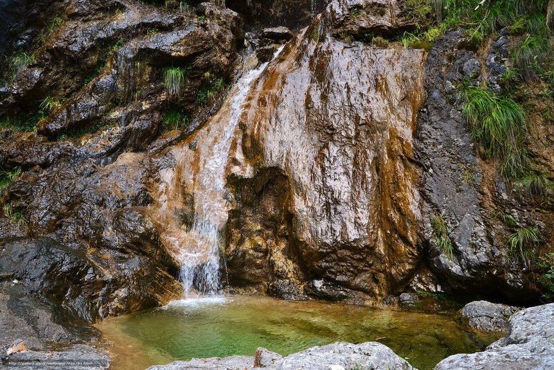 Waterfall on Rocky Cliff — Green, Serene, Photograph, Pool