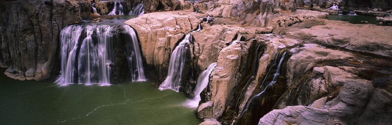 Waterfall on Rocky Cliff — Green, Serene, Photograph, River