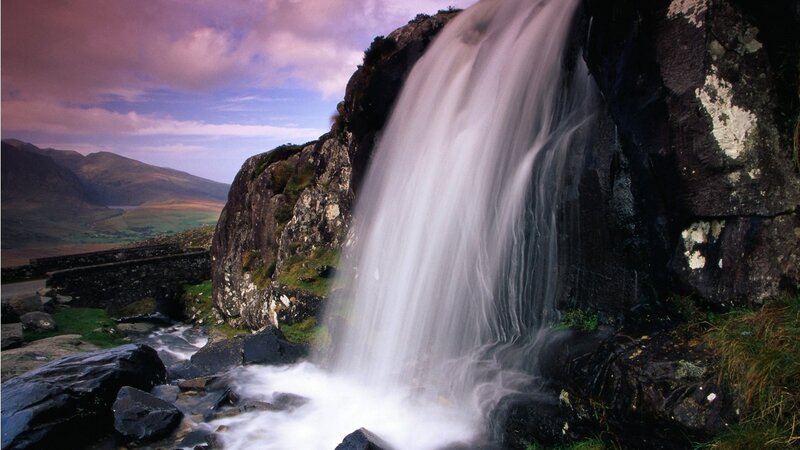 Waterfall on Rocky Cliff — Purple, Dramatic