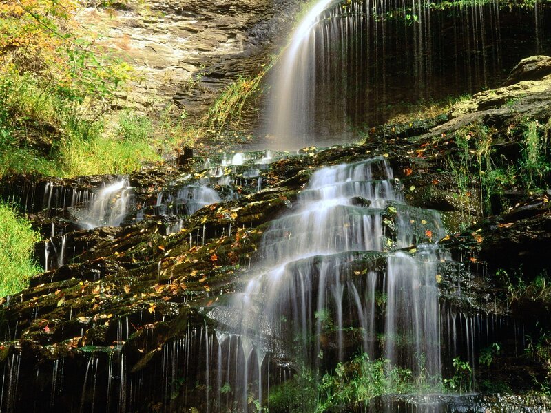 Waterfall on Rocky Cliff — Serene