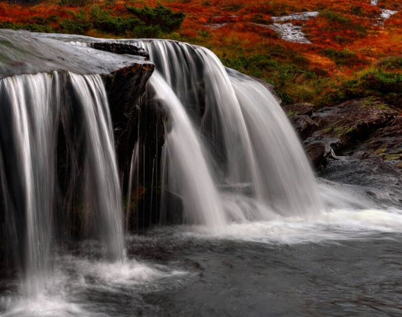 Waterfall on Rocky Cliff — White, Serene, Autumn