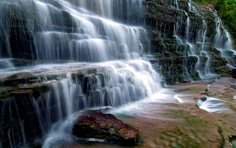 Waterfall on Rocky Cliff — White