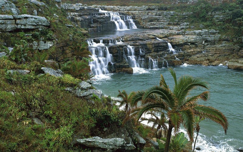 Waterfall on Rocky Coast — Green