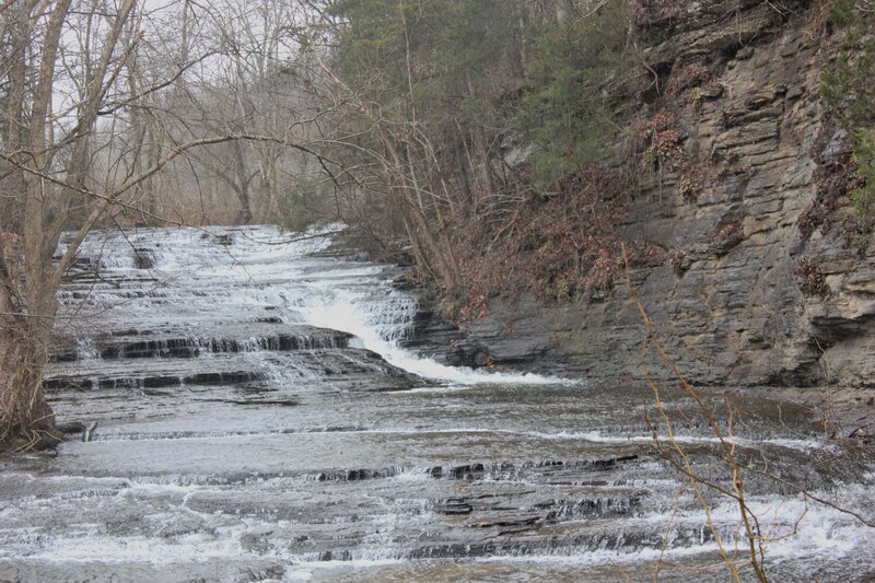 Waterfall on Rocky Ledge — Gray