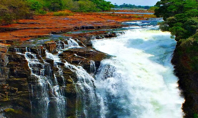 Waterfall on rocky riverbed
