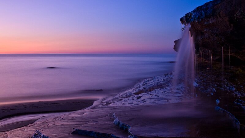 Waterfall on Rocky Shore — Purple