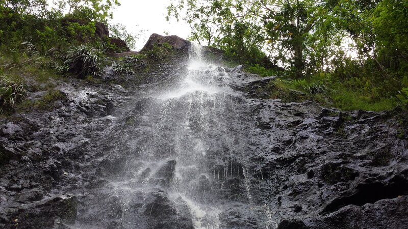 Waterfall on Rocky Slope — Green, Natural, Afternoon
