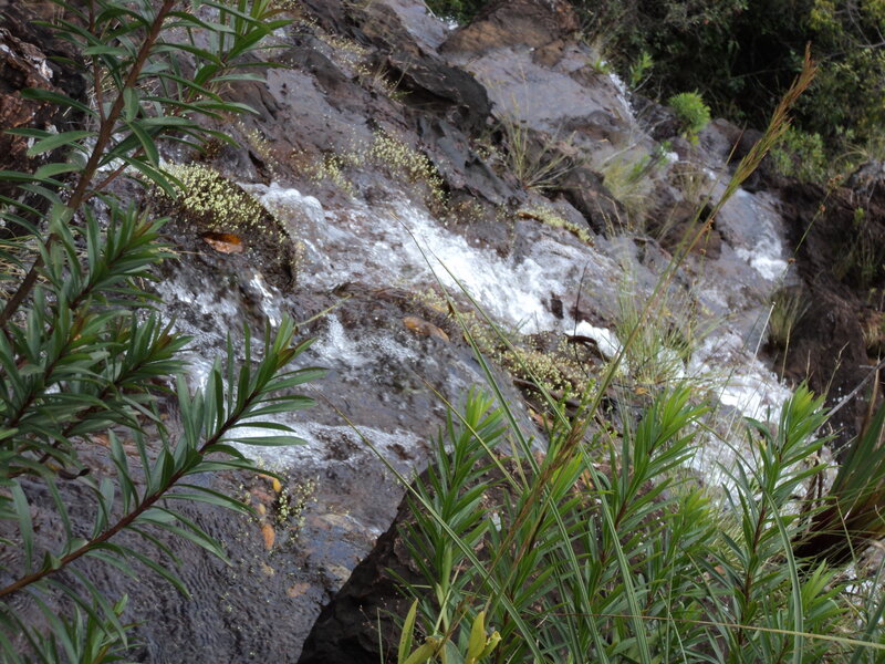 Waterfall on rocky slope