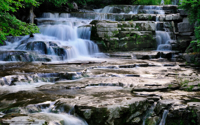 Waterfall on Rocky Stream — Green, Serene, Afternoon