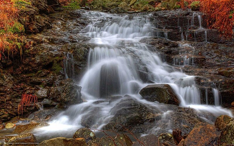 Waterfall on Rocky Terrain — Brown, Serene, Autumn