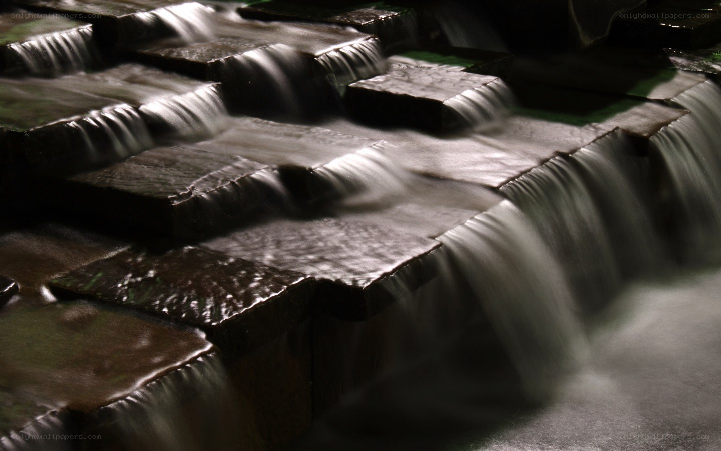Waterfall on stone steps