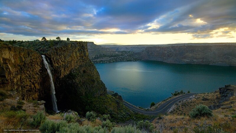 Waterfall over Canyon — Blue, Dramatic