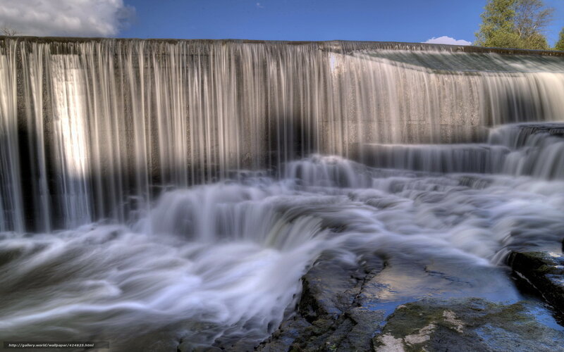 Waterfall over Dam — Blue, Serene