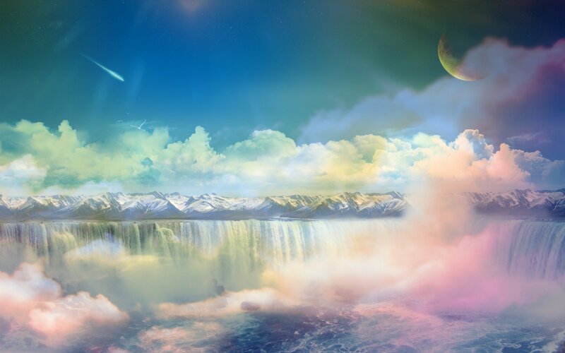 Waterfall over Mountains