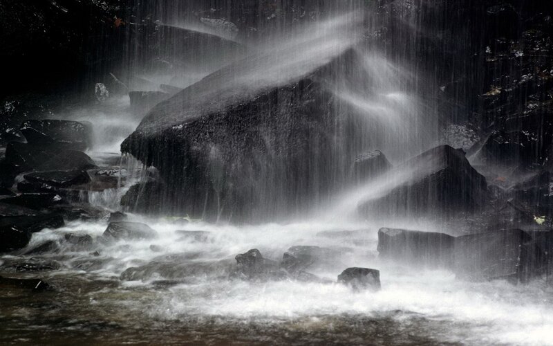 Waterfall over Rocks — Black, Dramatic
