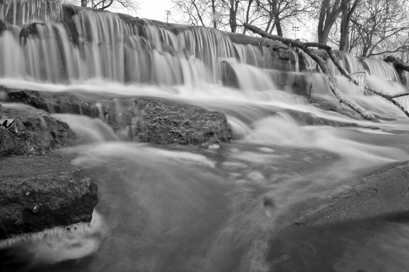 Waterfall over Rocks — Black, Serene