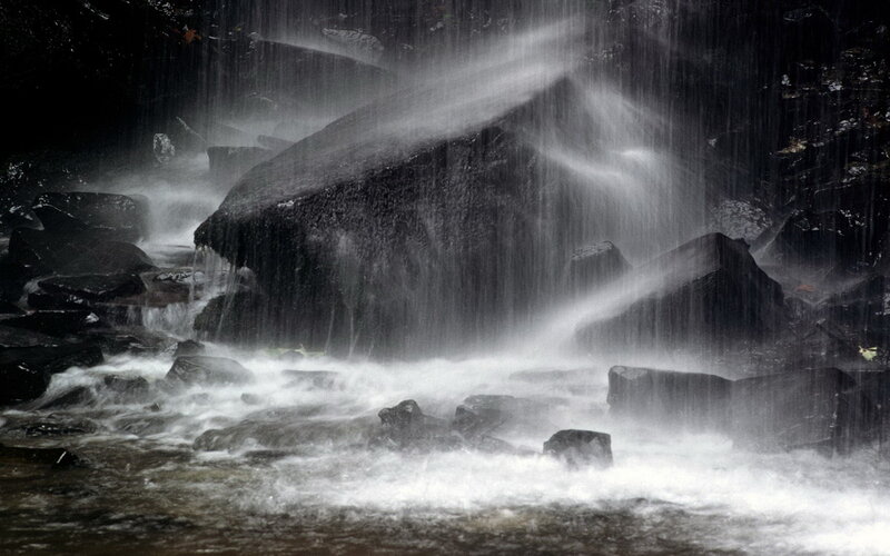 Waterfall over Rocks — Black