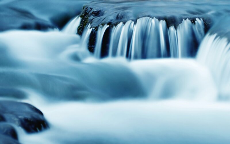 Waterfall over Rocks — Blue, Calm, Photograph
