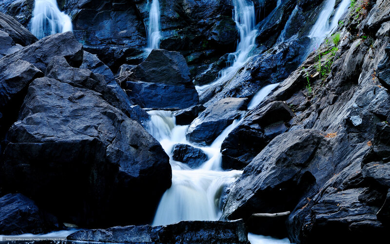 Waterfall over Rocks — Blue, Dramatic, Photograph, Stream