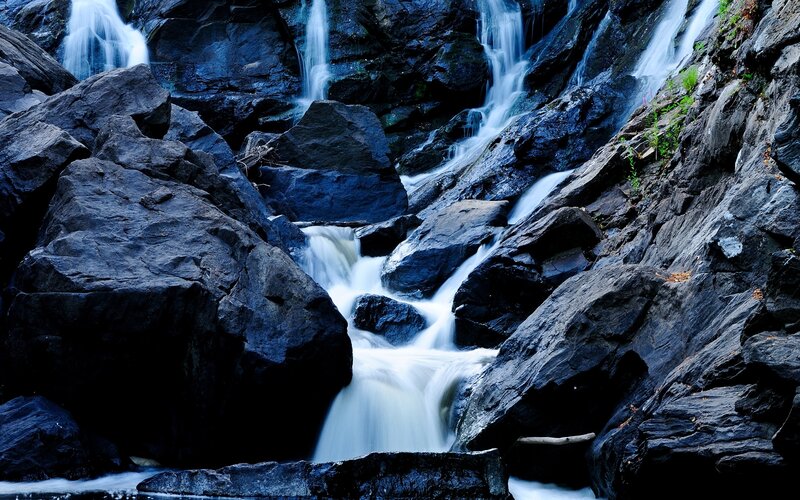 Waterfall over Rocks — Blue, Dramatic, Photograph