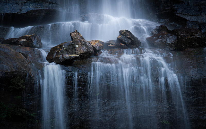 Waterfall over Rocks — Blue, Dramatic, Photograph, Water