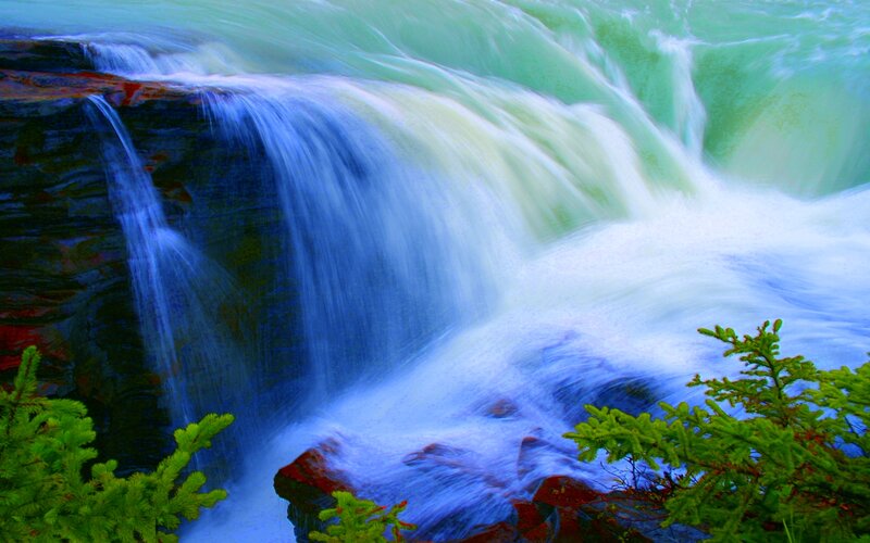 Waterfall over Rocks — Blue, Dynamic, Photograph