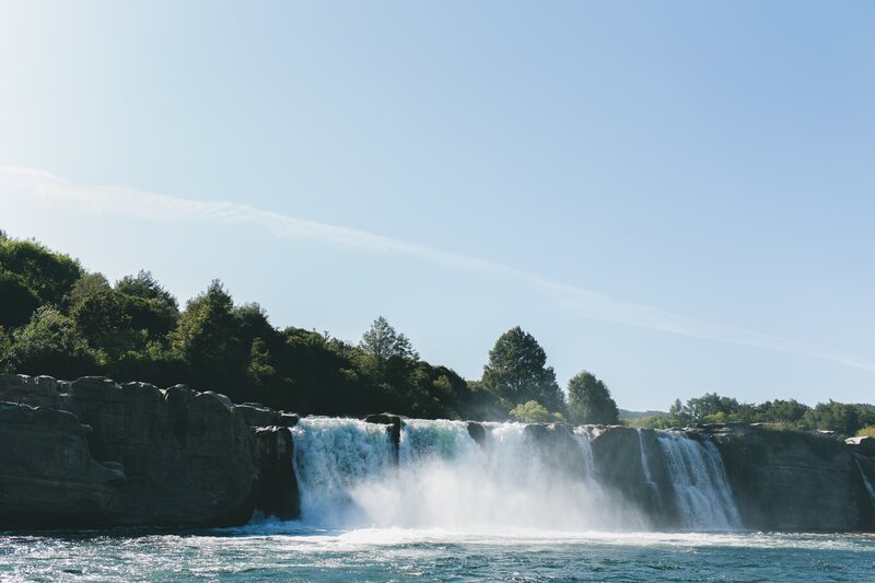 Waterfall over Rocks — Blue, Serene, Afternoon, Photograph
