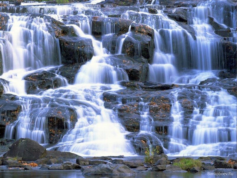 Waterfall over Rocks — Blue, Serene, Autumn