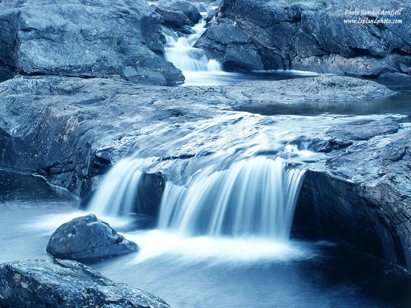 Waterfall over Rocks — Blue, Serene, Photograph, Stream