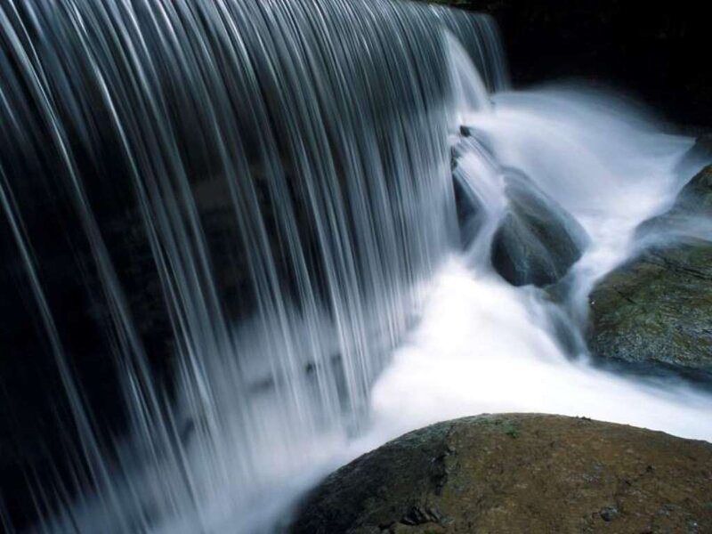 Waterfall over Rocks — Blue, Serene, Photograph