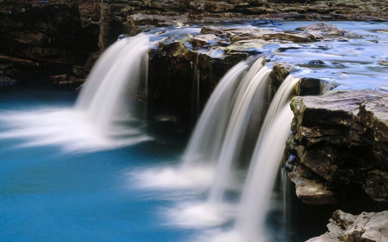 Waterfall over Rocks — Blue, Serene
