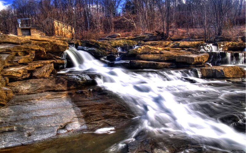Waterfall over Rocks — Brown, Dramatic
