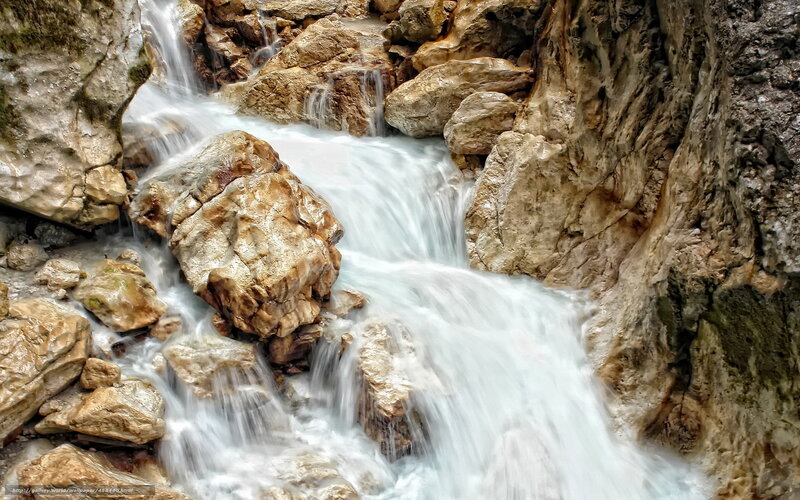Waterfall over Rocks — Brown, Dynamic, Photograph