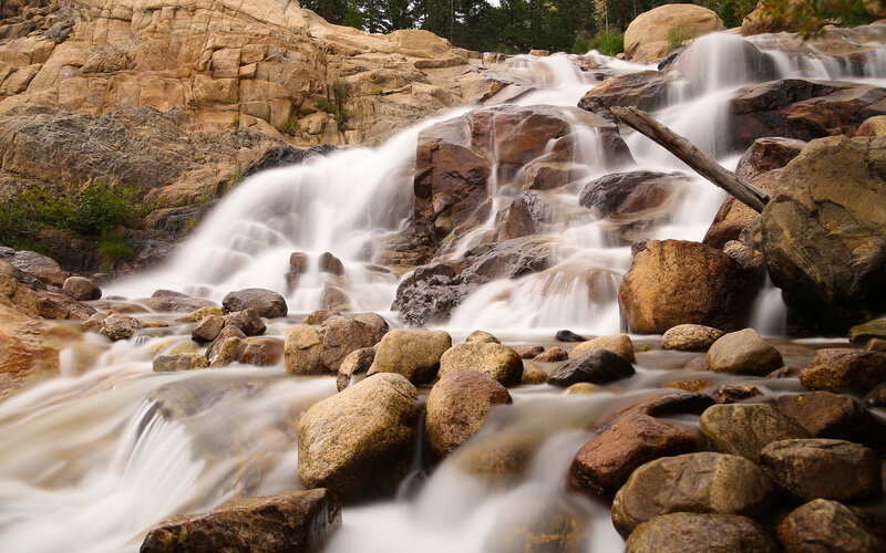 Waterfall over Rocks — Brown, Serene, Afternoon, Photograph