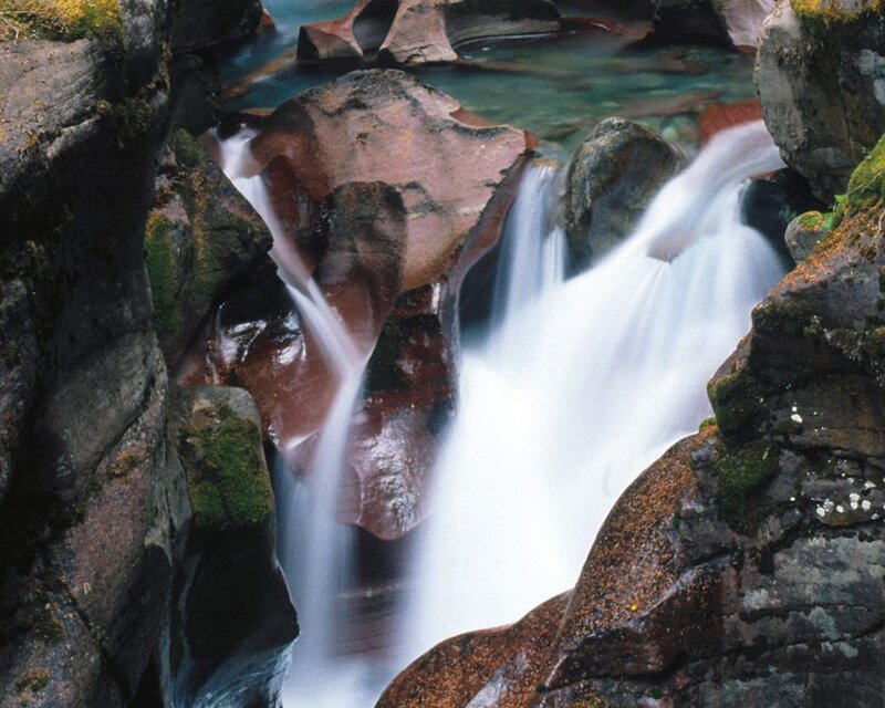 Waterfall over Rocks — Brown, Serene, Photograph, Moss