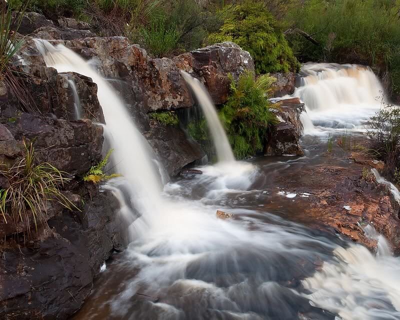 Waterfall over Rocks — Brown, Serene, Photograph