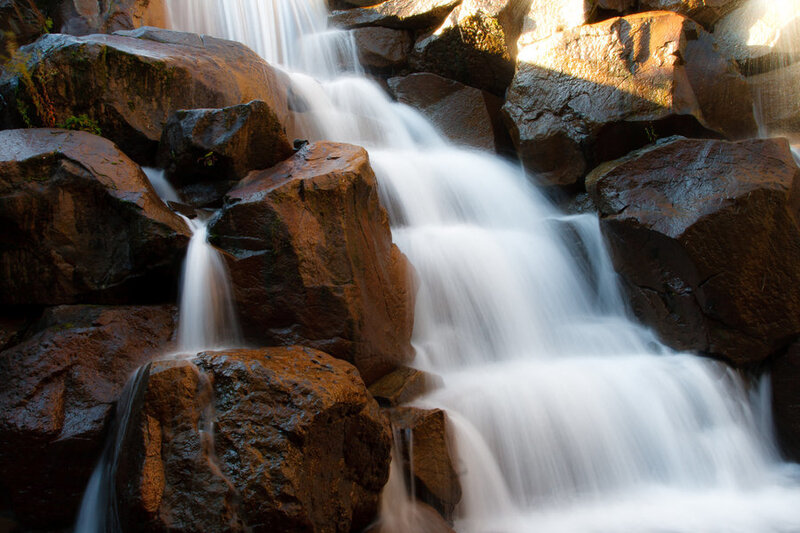 Waterfall over Rocks — Brown, Serene
