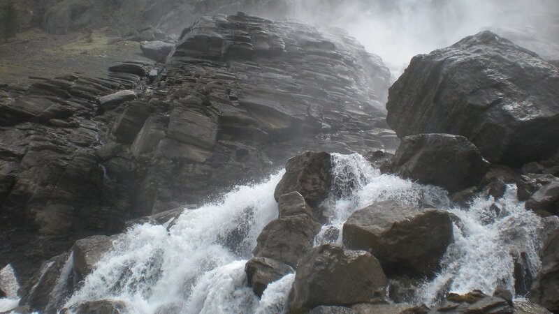 Waterfall over Rocks — Gray, Dramatic, Photograph, Mist